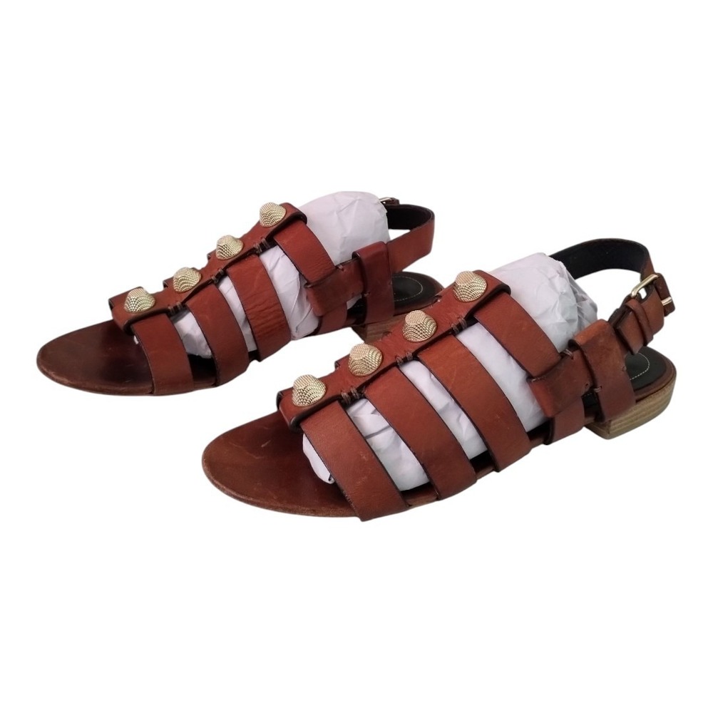 Balenciaga‎ Flats Giant Studded Gladiator Sandals Leather Gold Stud Boho Preppy